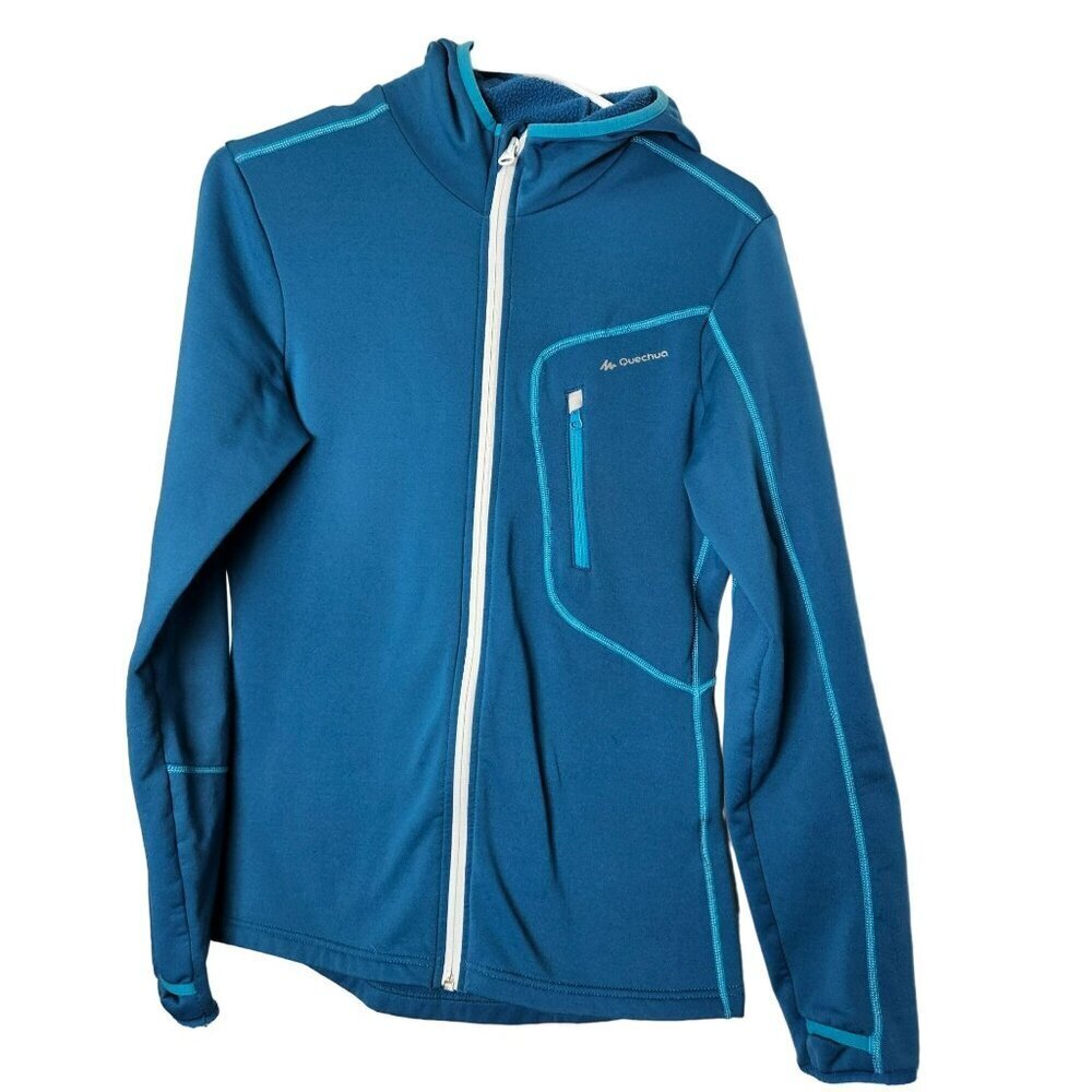 Quechua Oxylane Womens XS Blue Hooded Fleece‎ Jacket With Front Zip Chest Pocket